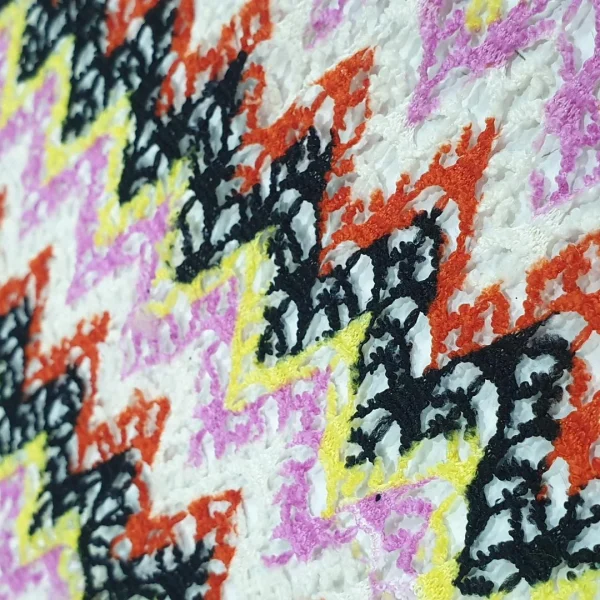 PRINTED COTTON LACE MULTICOLOUR ZIGZAG PINK WHITE BLACK RED YELLOW