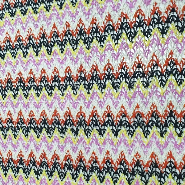 PRINTED COTTON LACE MULTICOLOUR ZIGZAG PINK WHITE BLACK RED YELLOW