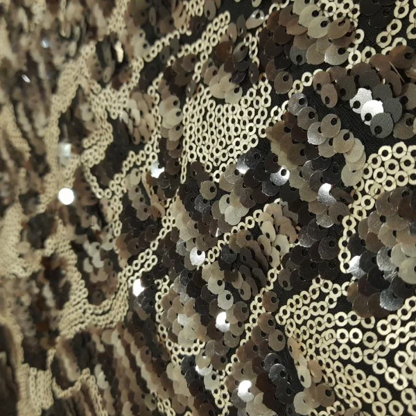 TWO TONE FULL SEQUINS MESH BROWN AND STONE
