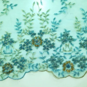 SCALLOPED BEADED LACE WITH LEAF DESIGN DK. JADE