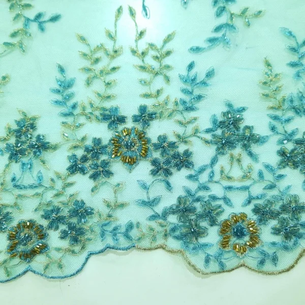SCALLOPED BEADED LACE WITH LEAF DESIGN DK. JADE