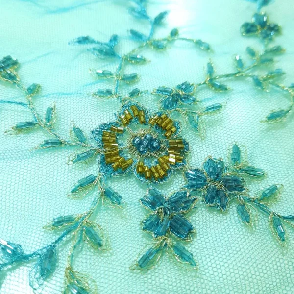 SCALLOPED BEADED LACE WITH LEAF DESIGN DK. JADE