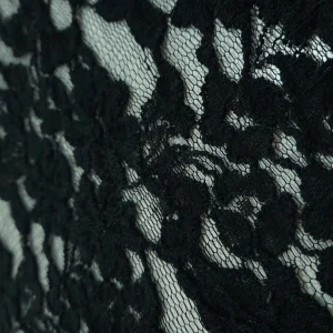 FLOCKED CORDED LACE FLORAL BLACK