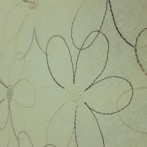 PRINTED RAYON COTTON LINEN EMBROIDERED FLORAL CREAM