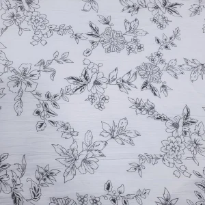 PRINTED CRUSHED COTTON VOILE FLORAL FOIL DETAIL WHITE AND CHOCOLATE BROWN