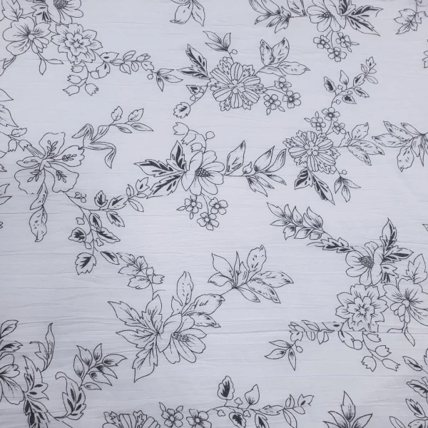 PRINTED CRUSHED COTTON VOILE FLORAL FOIL DETAIL WHITE AND CHOCOLATE BROWN