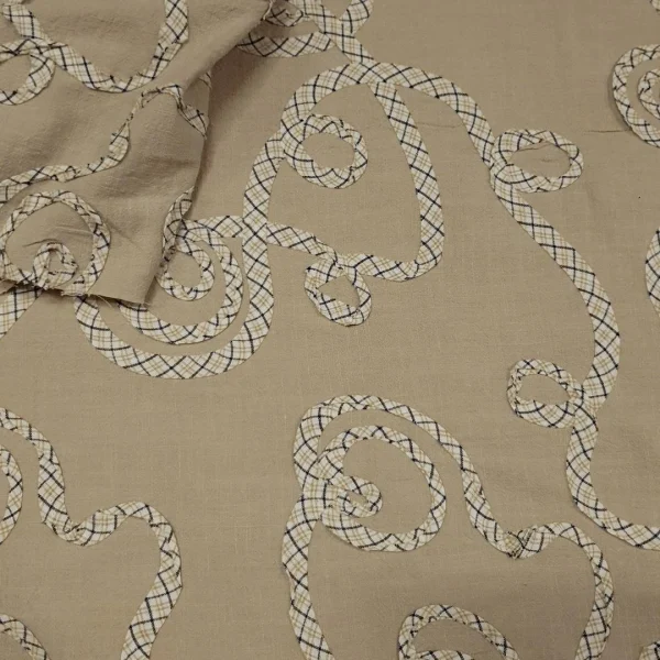 COTTON LINEN WITH PRINTED CHECKED RIBBONS BEIGE