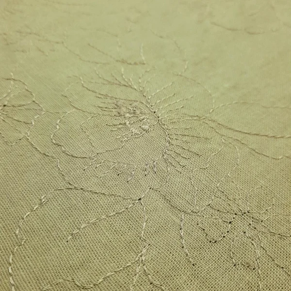 RAYON COTTON LINEN WITH EMBROIDERY DETAIL KHAKI BEIGE