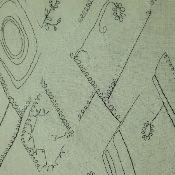 RAYON COTTON LINEN WITH GEOMETRIC EMBROIDERED DETAILS WHITE