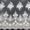 BORDER CORDED APPLIQUE LACE WITH 3D FLOWERS IVORY WHITE