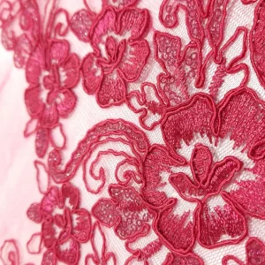 CORDED MESH WITH SEQUINS FLORAL PAISLEY CERISE PINK