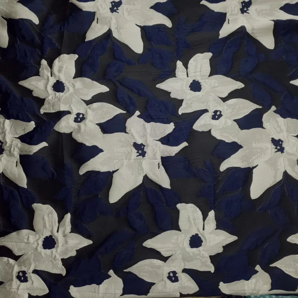 BROCADE 3D FLORAL DAISY NAVY and BLACK