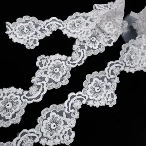 BRIDAL LACE TRIM EMBROIDED, CORDED AND SCALLOPED