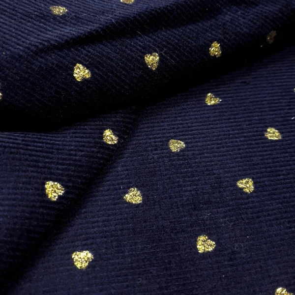 METALLIC CORDUROY STRETCH HEART NAVY and GOLD