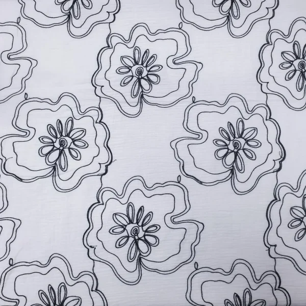EMBROIDERED CRUSHED GAUZE VOIL FLORAL WHITE