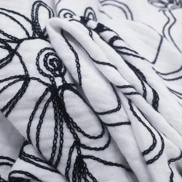 EMBROIDERED CRUSHED GAUZE VOIL FLORAL WHITE