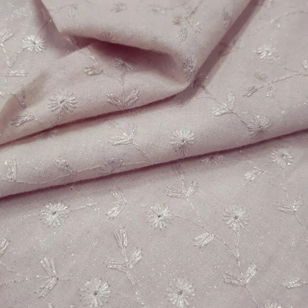 FOILED POLY- VOILE EMBROIDERED DETAIL MILK