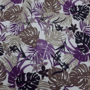 COTTON VOILE PRINTED TROPICAL WHITE PURPLE
