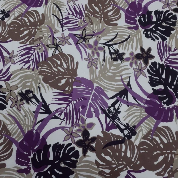 COTTON VOILE PRINTED TROPICAL WHITE PURPLE