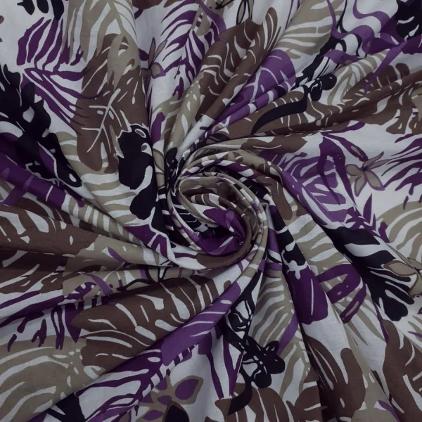 COTTON VOILE PRINTED TROPICAL WHITE PURPLE