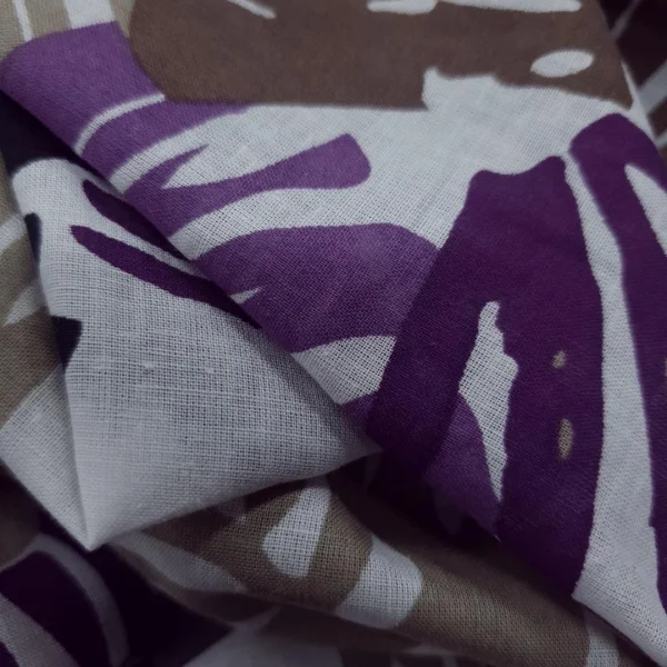 COTTON VOILE PRINTED TROPICAL WHITE PURPLE