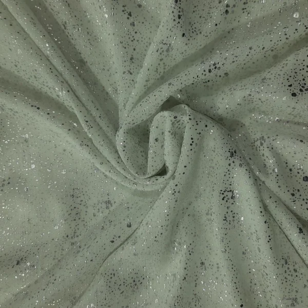 YOYRYU CHIFFON FOILED SILVER ON WHITE
