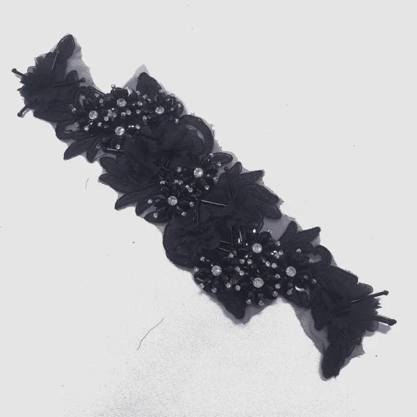 FANCY PATCH STRAIGHT BEADED FLOWER BLACK
