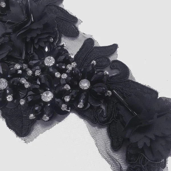 FANCY PATCH STRAIGHT BEADED FLOWER BLACK