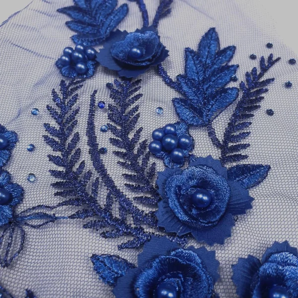 FANCY PATCH BEADED SMALL ROSES ROYAL