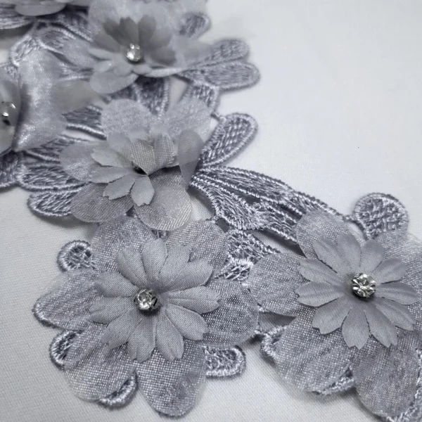 FANCY PATCH BEADED FLOWER DIAGONAL GREY