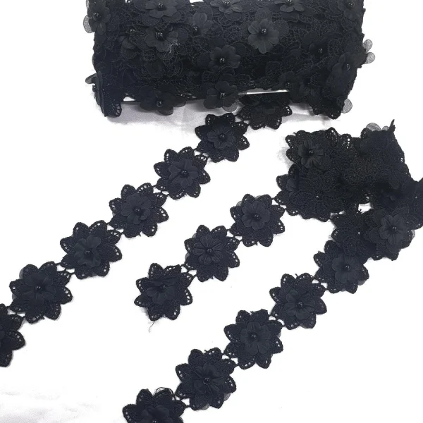 FLOWER TRIM LACE BEADED BLACK