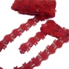 FLOWER TRIM LACE BEADED DIAMANTE RED