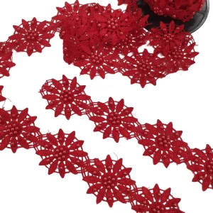 FLOWER TRIM IWTH BEADS RED