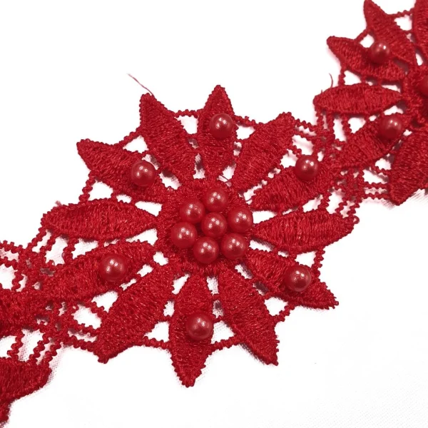FLOWER TRIM IWTH BEADS RED