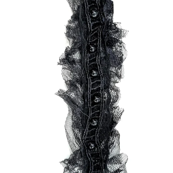 LACE RUFFLED BEADED-BLK