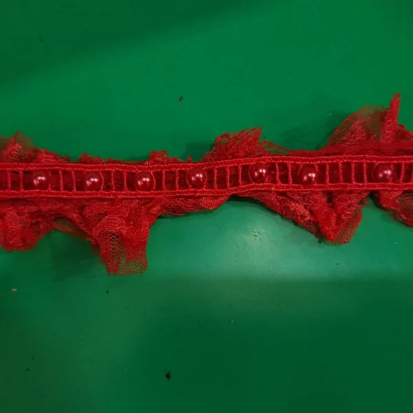 LACE RUFFLED BEADED-RED