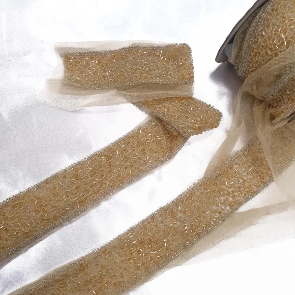 RICE BEADS ON MESH TAPE GOLD