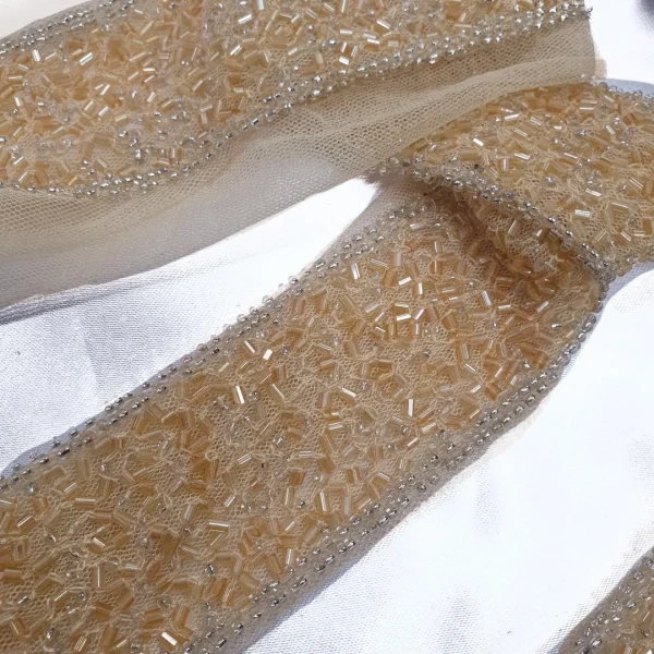 RICE BEADS ON MESH TAPE GOLD