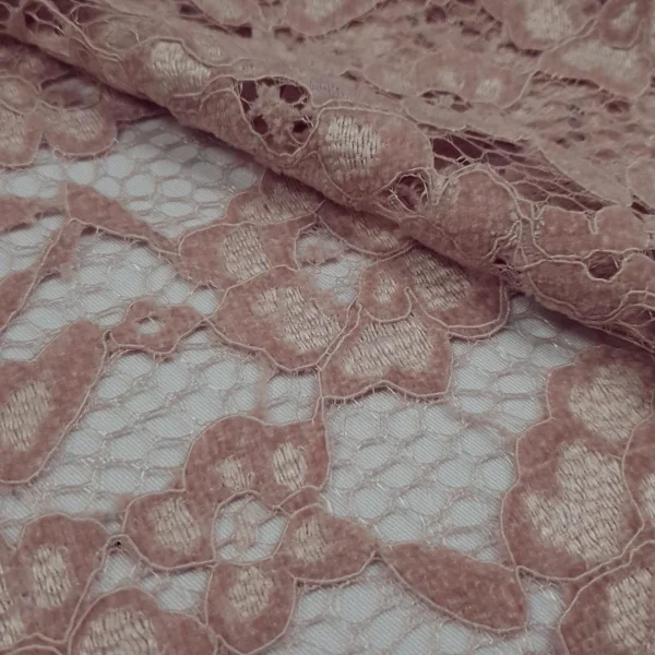 LACE FLOCKED(3220) ALMOND VELVET