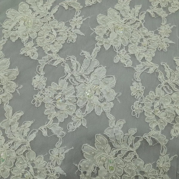 LACE  HEAVY CORDED AND BEADED(3) WHITE