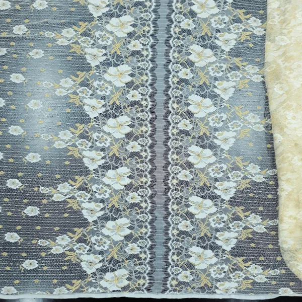 LACE  METALIC FLORAL GOLD AND OFF WHITE