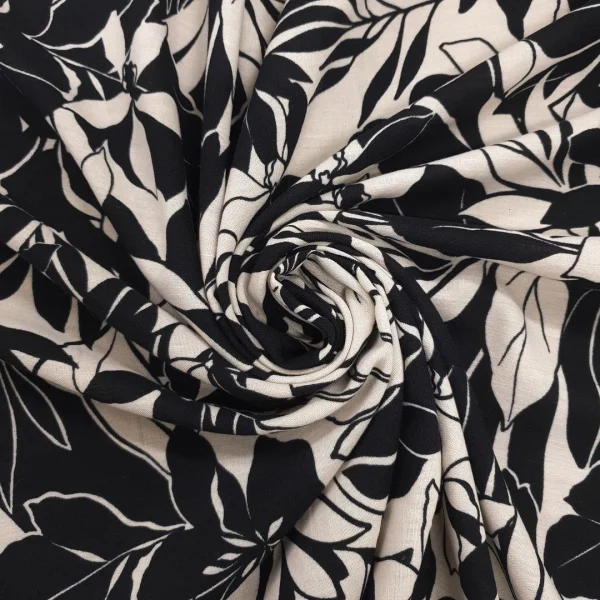 LINEN  PRINTED MEDIUM FLORAL BLACK n WHITE