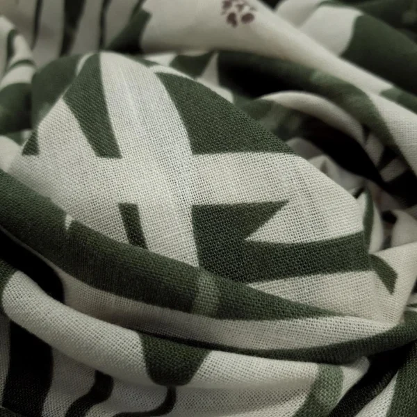 LINEN PRNTD PALM OLIVE and IVORY