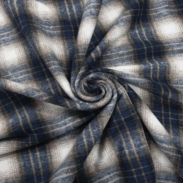 MELTON PRINTED CHECK TAUPE AND NAVY