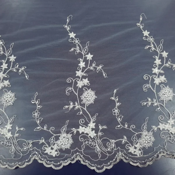 MESH WITH SCALLOPED BORDER and  BEADS IVORY