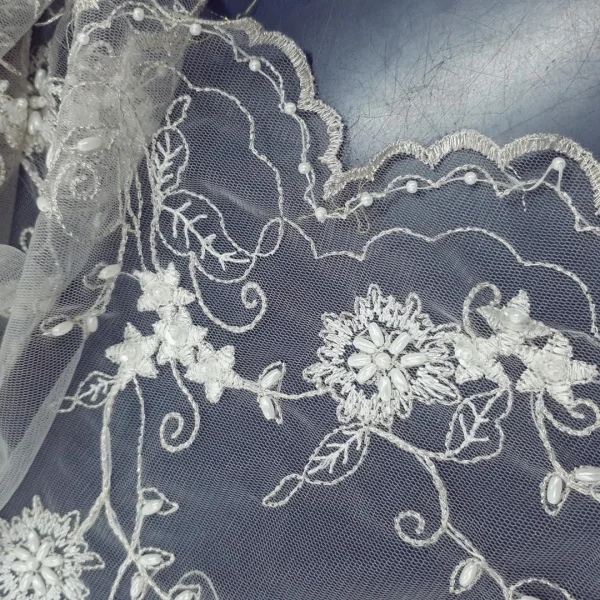 MESH WITH SCALLOPED BORDER and  BEADS IVORY