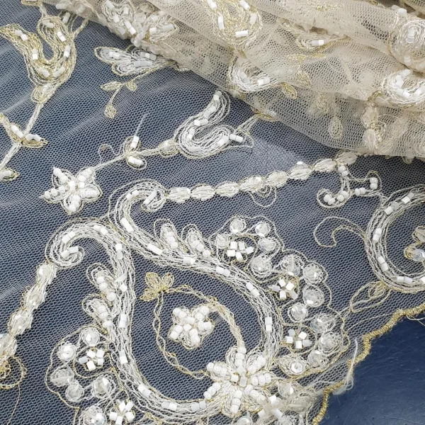 MESH WITH SCALLOPED BORDER and  BEADS STONE