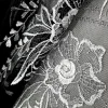 MESH  BORDER CORDED BIG FLORAL BLK WHT