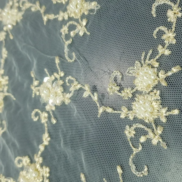 MESH BEADED SMALL FLORAL  BEIGE
