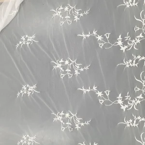 MESH CORDED WITH BEADS  FLORAL IVORY